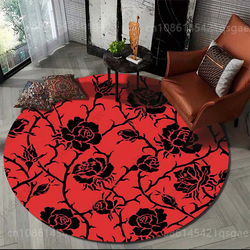 Printing On Commercial - Karpet Bulat Motif Mawar Hitam Berbagai