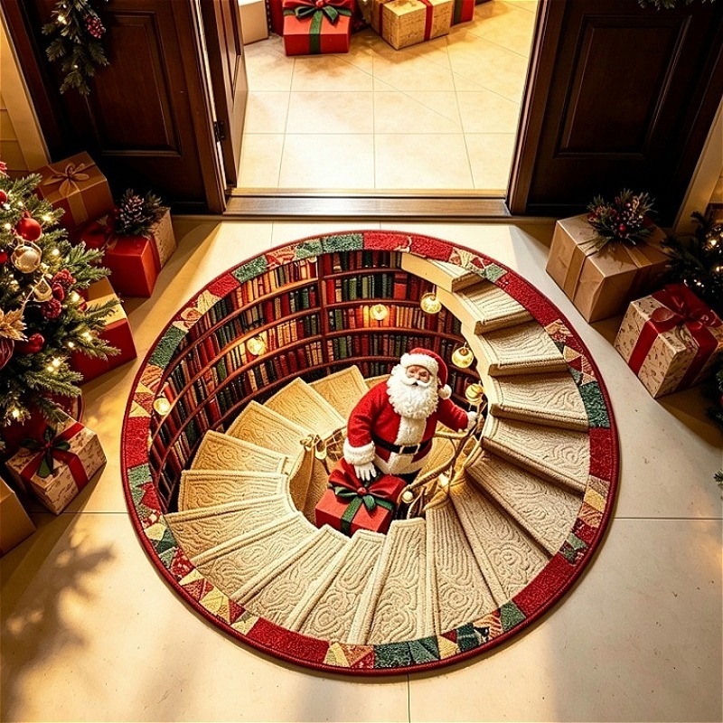 Commercial Printing Services - Karpet Bulat Natal Motif Tangga Santa