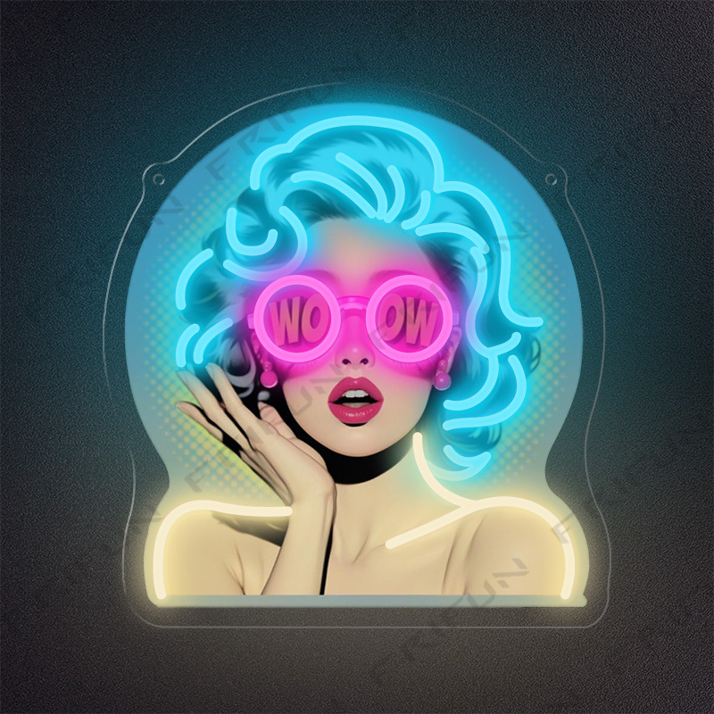Commercial Wall Printing - Lampu Neon WOW Curl Girl dengan