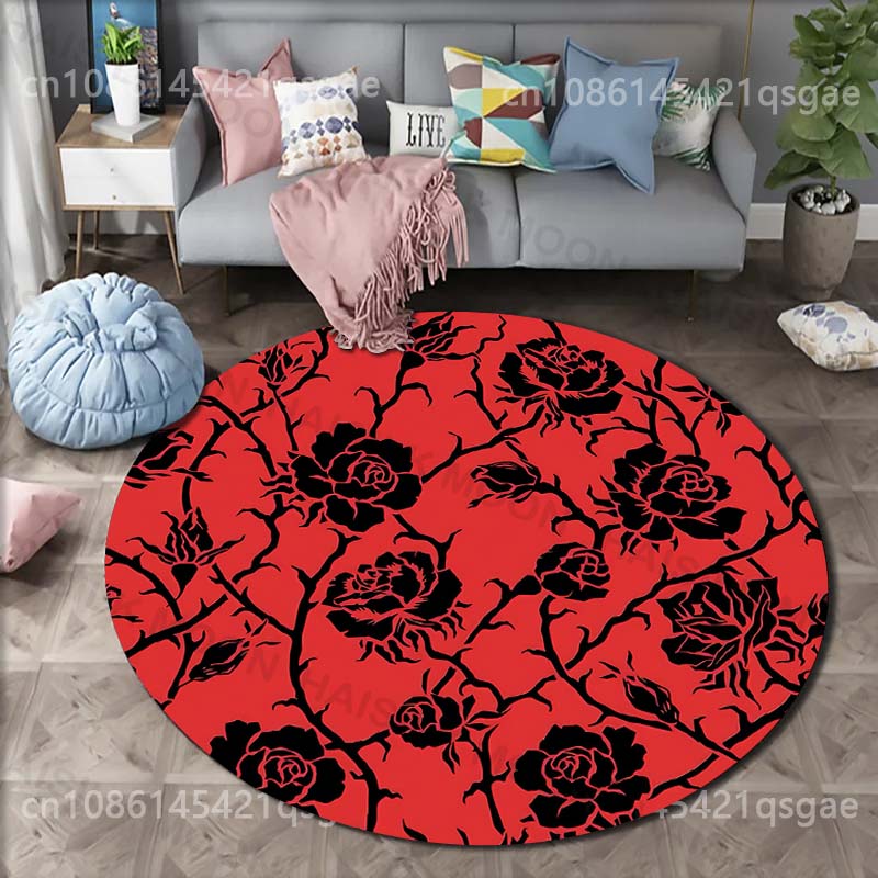 Karpet Bulat Motif Mawar Hitam - Printing On Commercial ulasan dan harga