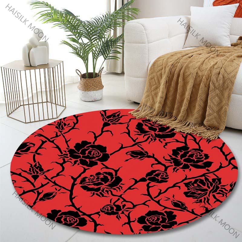 Karpet Bulat Motif Mawar Hitam - Printing On Commercial ulasan dan harga