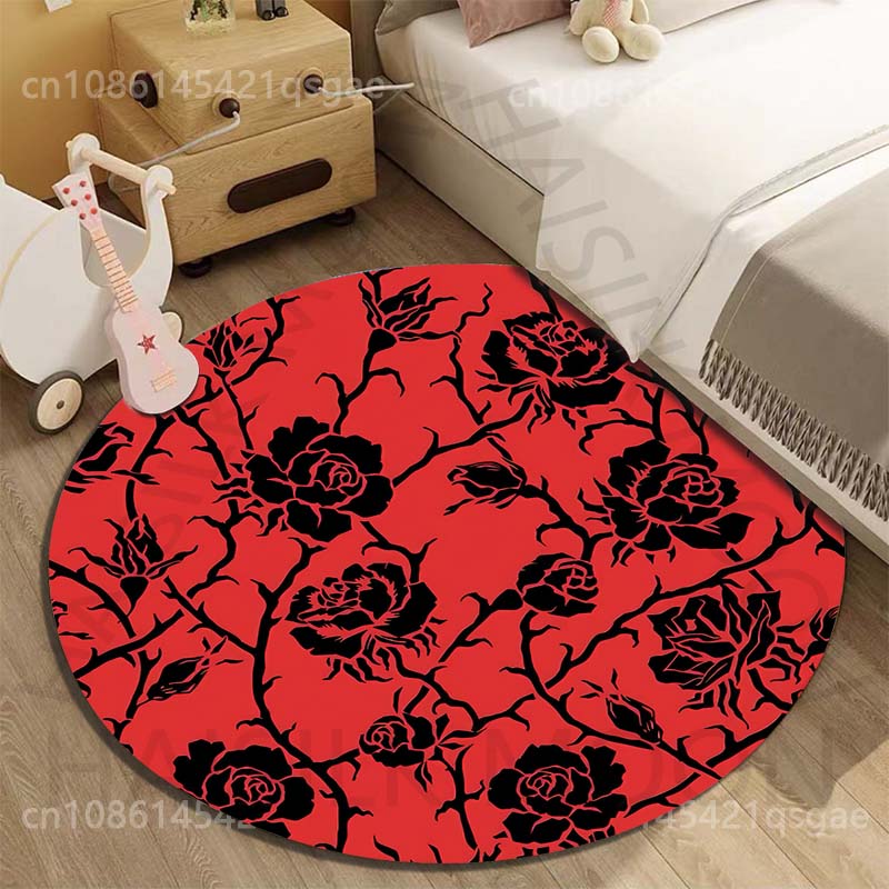 Karpet Bulat Motif Mawar Hitam - Printing On Commercial ulasan dan harga
