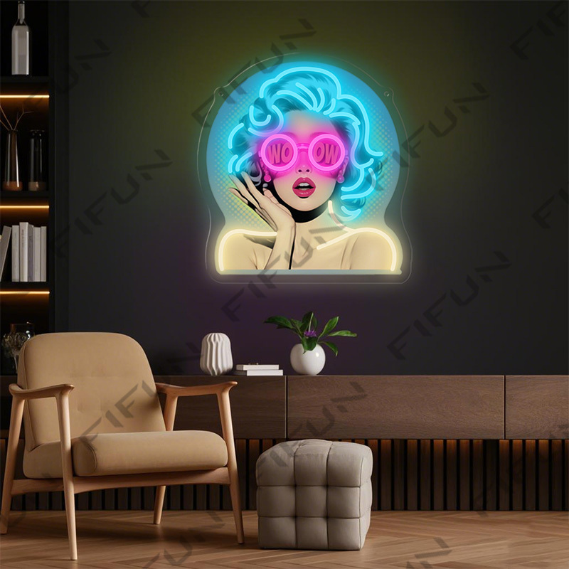 Lampu Neon WOW Curl Girl denga - Commercial Wall Printing ulasan dan harga