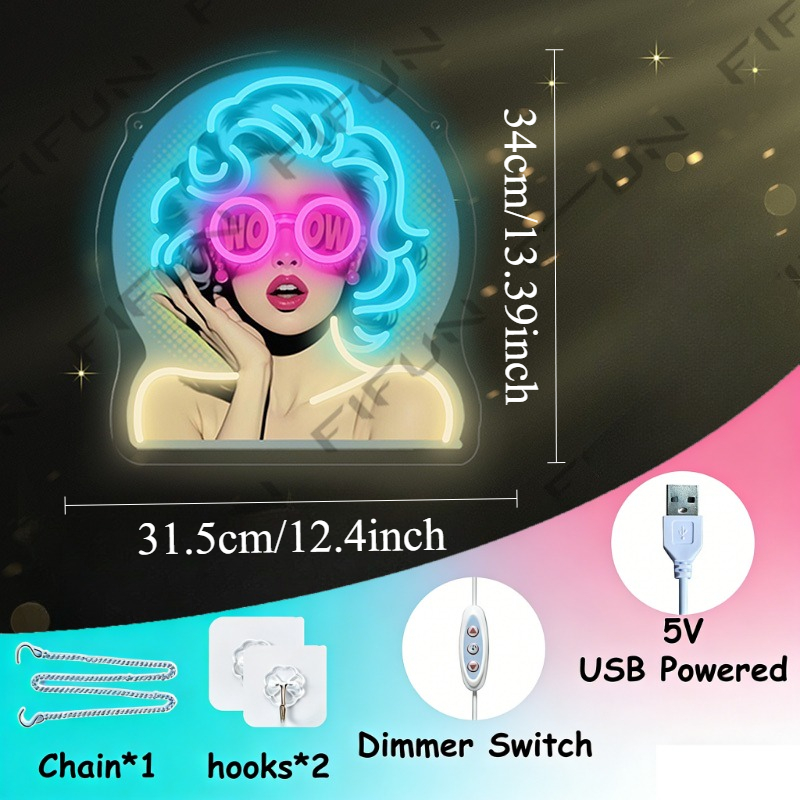 Lampu Neon WOW Curl Girl denga - Commercial Wall Printing ulasan dan harga