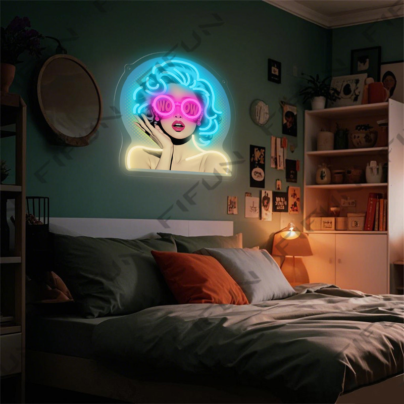 Lampu Neon WOW Curl Girl denga - Commercial Wall Printing ulasan dan harga